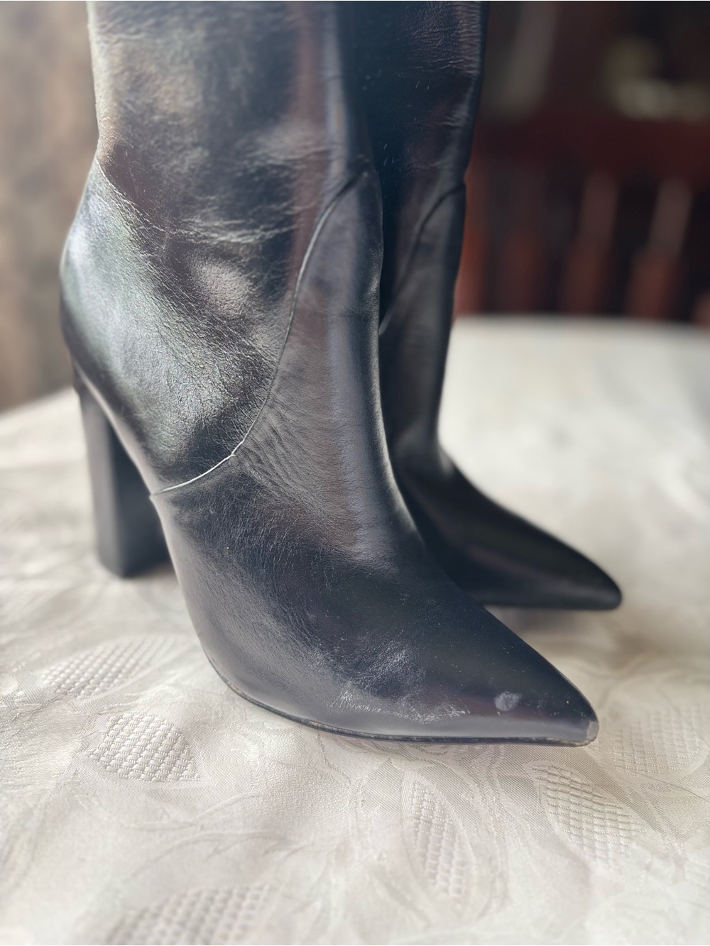 Saint Laurent Black Leather Knee-High Boots - Picture 2 of 10